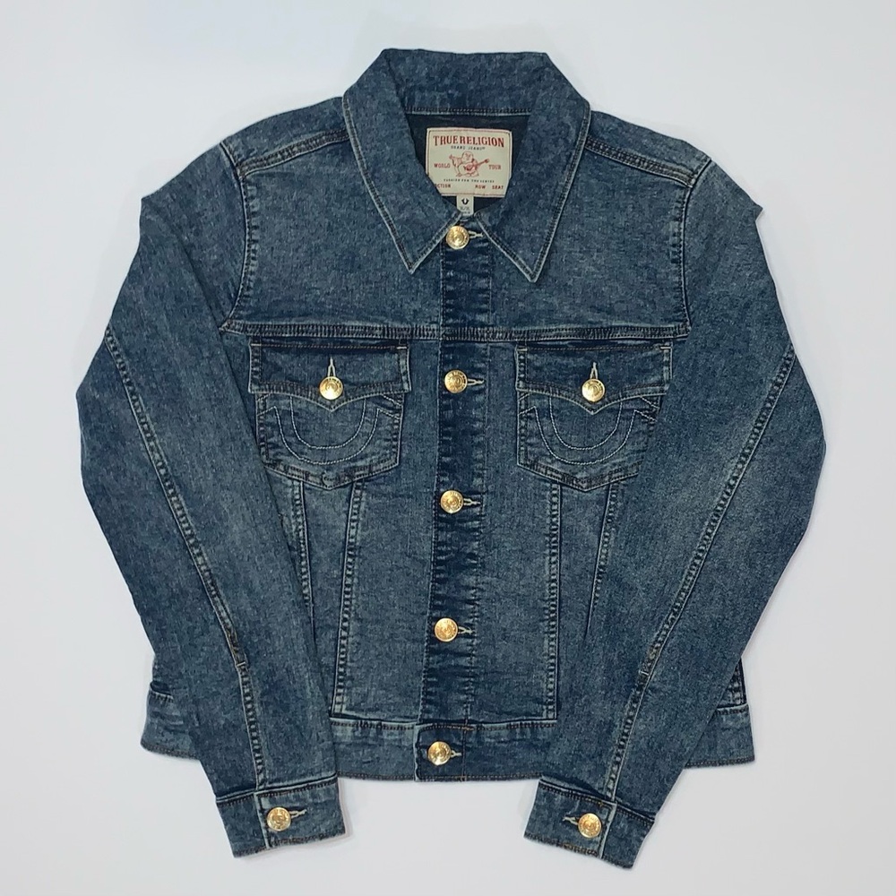True Religion Women's Jesse Dark Blue Denim Jacket - Picture 2 of 9